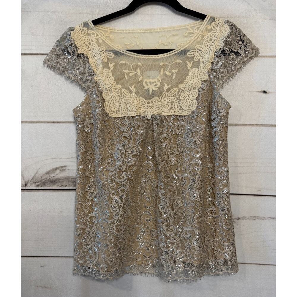 HD in Paris Short Sleeve Blouse Size 0‎ Lace Sparkle